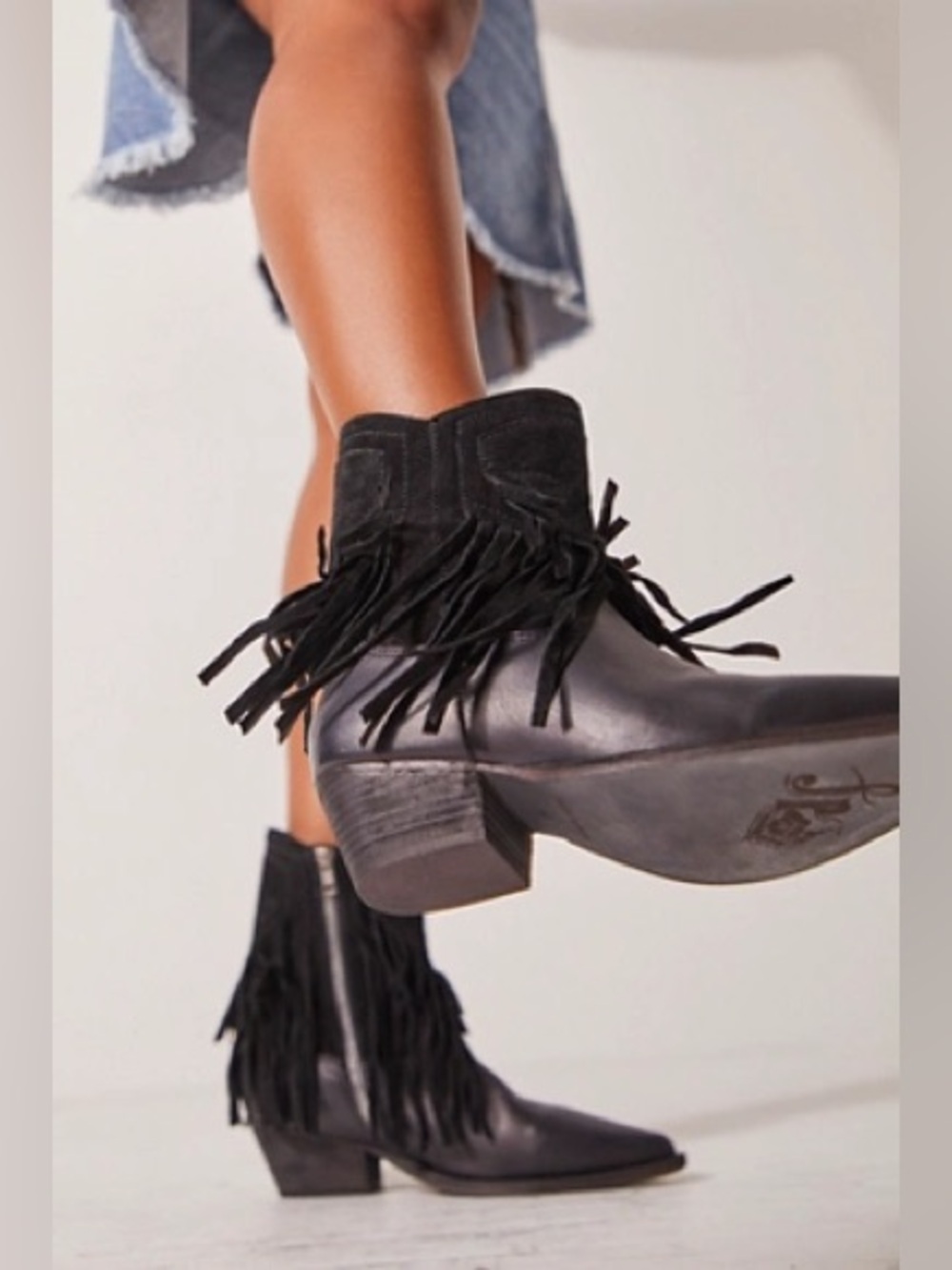 Free People Lawless Fringe Black Leather Ankle Boots